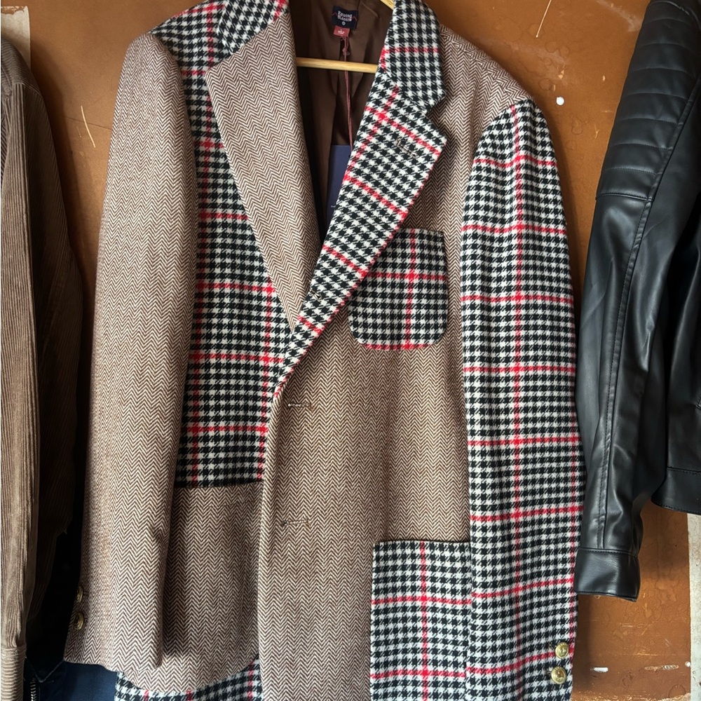 Brown and Plaid Patchwork Blazer